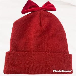 Red Beanie Solid Bow Hat